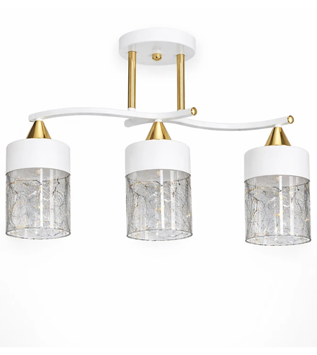Полилей 3xE27 бяло със златно и стъкло модерен дизайн