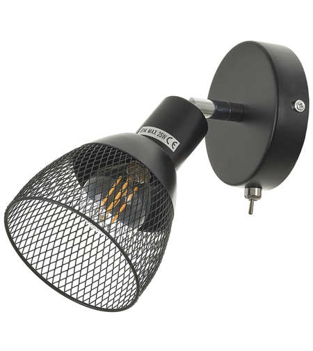 Стенен аплик черен, метал, 1×E14, с подвижно рамо и ключ