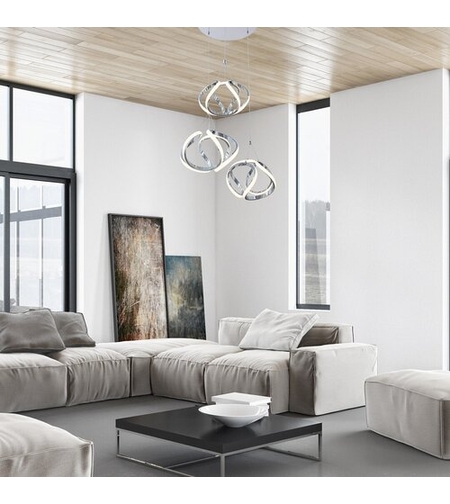 Модерен висящ LED полилей 50W – хром, топла светлина 3000K