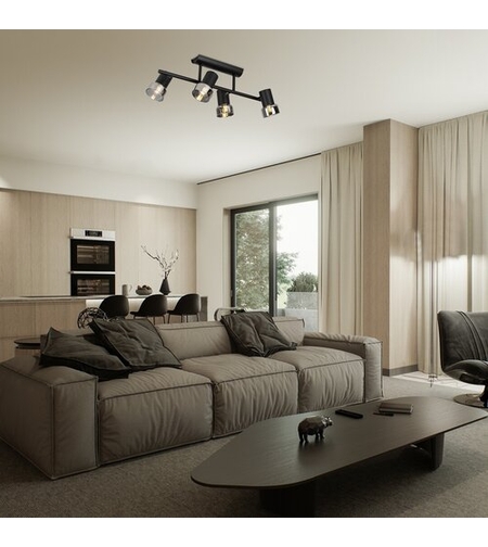 Модерен четворен спот осветител – E14, 4xMAX15W, IP20, черен метал, стъкло с димен цвят