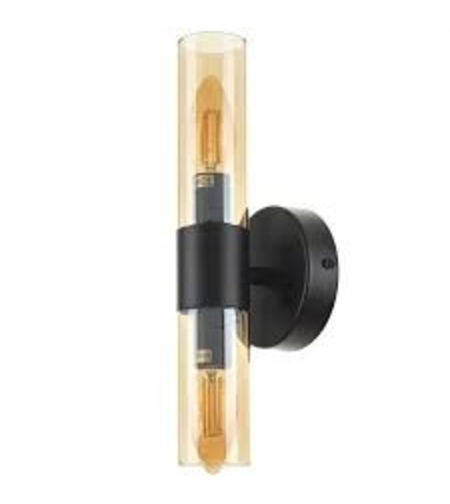 Винтидж стенна лампа – метал и стъкло, черен цвят, E14 с ключ