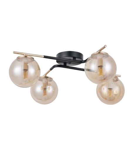 Модерен полилей черно и злато със стъкло 4xE14