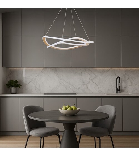 Елегантен LED висящ полилей 72W –от матирано златос регулируема височина и топла светлина 3000K с топла светлина 3000K