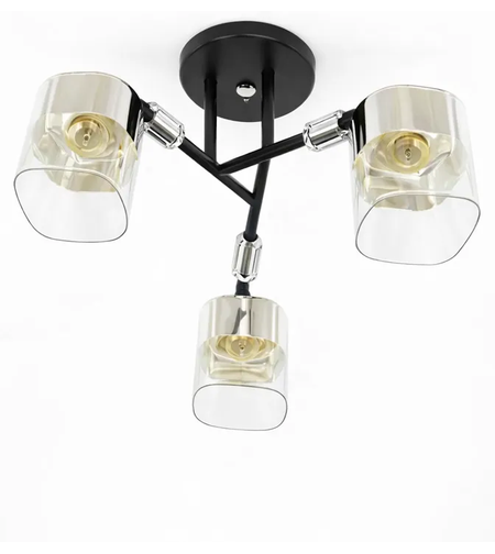 Полилей 3 x E27 черен с  хром стъкло модерен дизайн