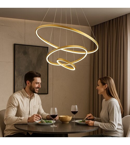 Модерен LED полилей 90W – златен метал и бял силикон с дистанционно управление