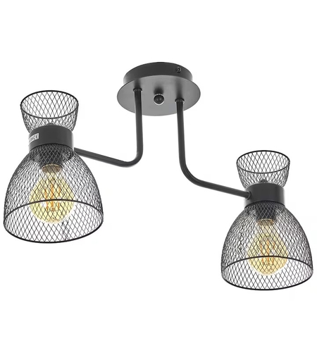 Винтидж полилей от черен метал – 2xE27, индустриален стил и изчистен дизайн
