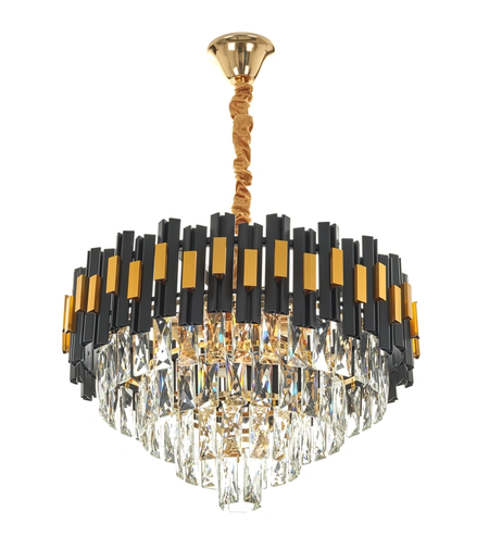 Луксозен златен полилей от метал и кристал, 8 крушки E27, регулируема височина