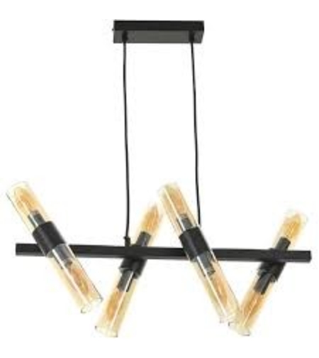 Винтидж таванен полилей от метал и стъкло – черен, 8xE14