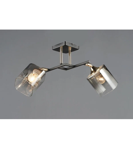 Модерен полилей 2 × E27 с метал и стъкло – черно и хром