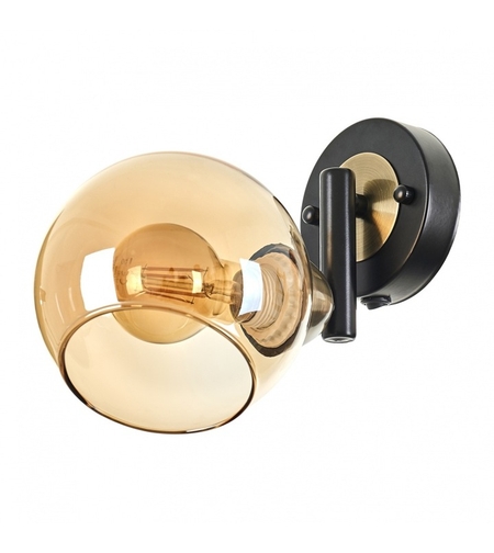 Винтидж стенен аплик – бронз и черно с прозрачно стъкло, E27