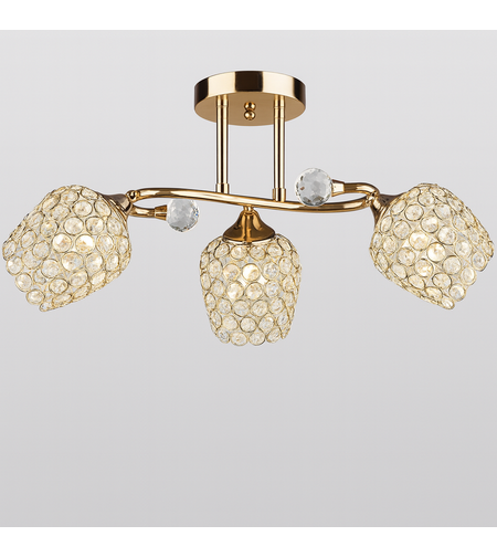 Елегантен троен златист полилей от метал и кристал – 3xE27