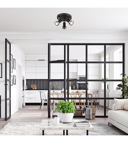 Модерен спот 3-ка – матирано черен и матиран хром метал, GU10, 3x50W