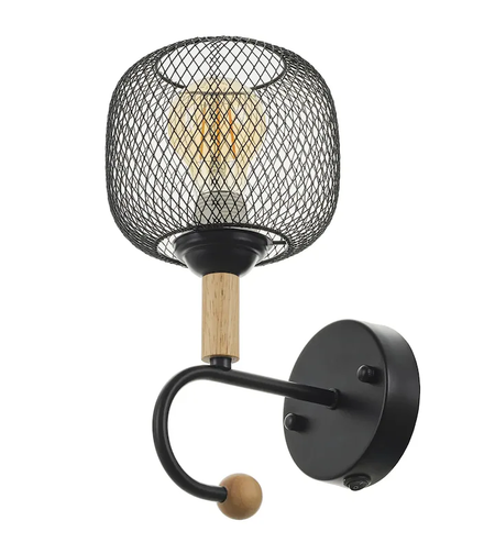 Аплик 1×E27 черен с дърво