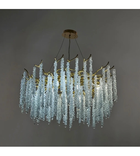 Луксозен златен полилей с кристални елементи – регулируема височина и съвместимост с LED крушки E14