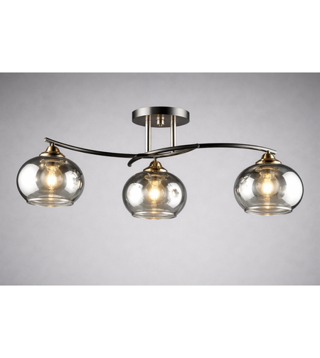 Модерен полилей 3 × E27 с метал и стъкло – черно и хром (BK+CH)