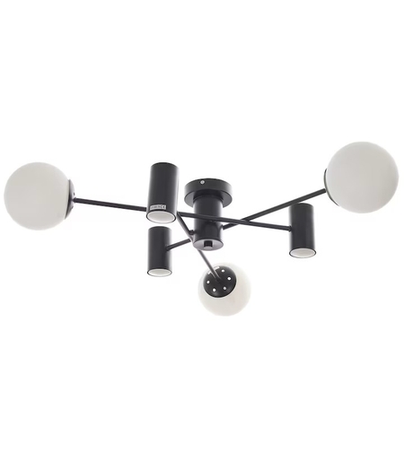 Полилей черен, метал и стъкло,3+3 крушки E27 + GU10