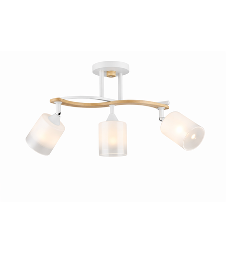 Модерен полилей 3 × E27 – бяло и дърво