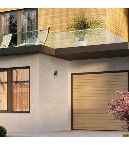 Двоен външен аплик Loanda E27 – стилно фасадно осветление с кафяв прозиращ абажур и IP44 защита