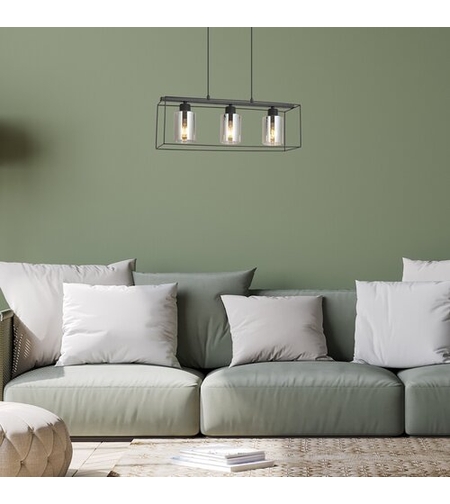 Модерен висящ полилей 3xE27 – черен метал с прозиращо кафяво стъкло