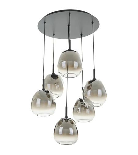 Модерен LED полилей 6 светлини черен метал и стъкло