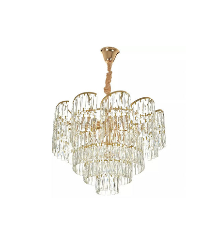 Луксозен златен полилей 8xE27 – метал и кристал с регулируема височина