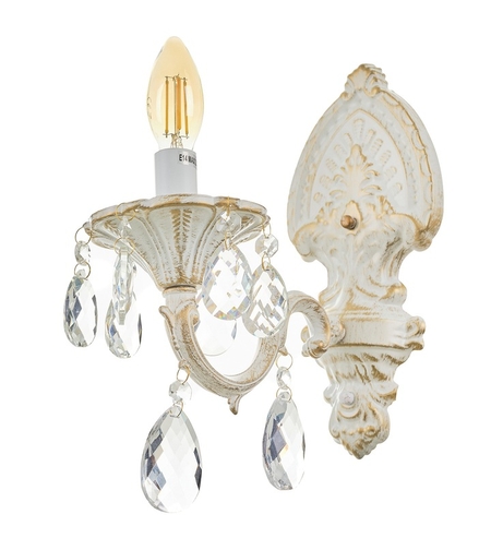Класически стенен аплик с кристални елементи – бял метал и изискан дизайн