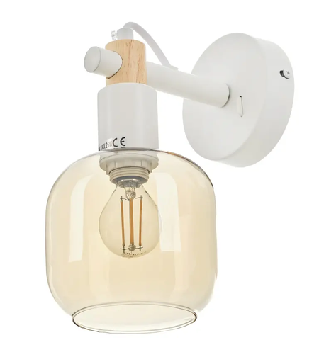 Винтидж стенен аплик – бял метал и дърво, с ключ, E14