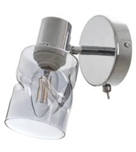 Стенен аплик хром, метал и стъкло, 1×E14, с ключ и подвижно рамо
