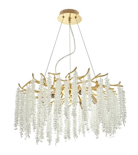 Луксозен златен полилей с кристали – регулируем, E14 LED