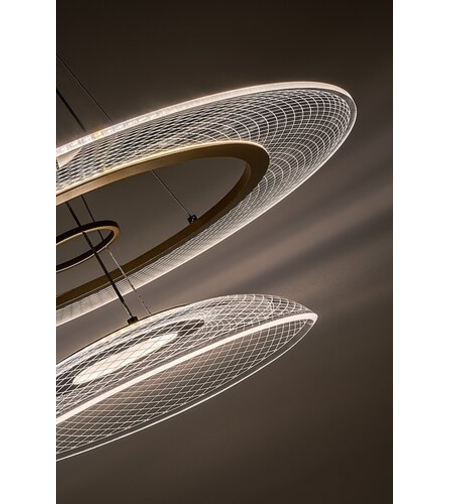 Модерен LED полилей 36W, златен метал и акрил, Ø550 мм