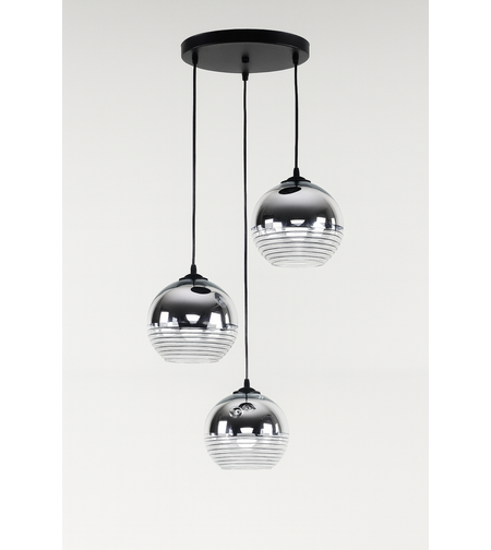 Модерен висящ полилей с три абажура от черно стъкло и хромирано покритие – 3xE27