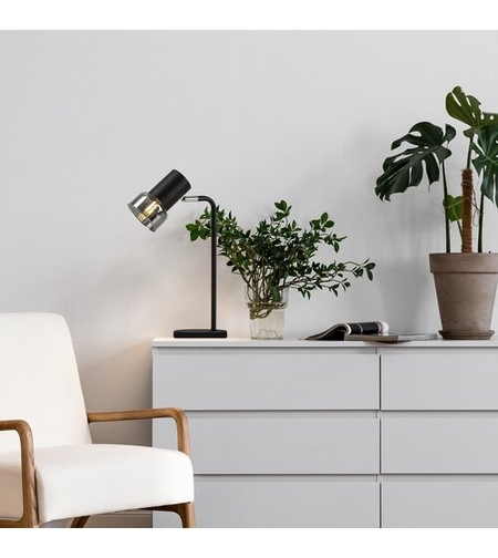 Модерна настолна лампа – E14, 1xMAX15W, IP20, черен метал, стъкло с димен цвят