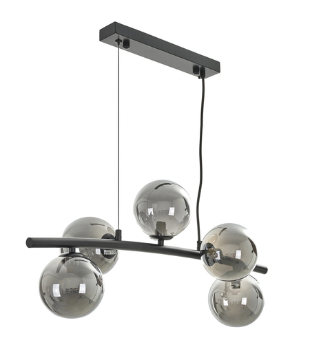 Елегантен таванен полилей от метал и стъкло – черен и хром, 5 X G9, светлоизточника, регулируема височина