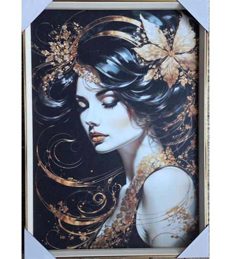 Дамата в злато  – черно-златен арт портрет