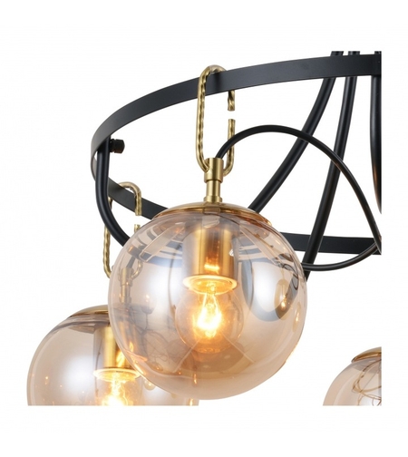 Модерен полилей E27 – черно-златен дизайн с прозрачни стъклени елементи