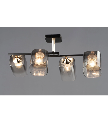 Модерен полилей 4 × E27 с метал и стъкло – черно и хром