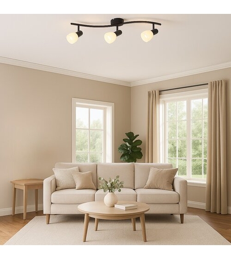 Спот3xE14, 40W черен метал и бяло стъкло