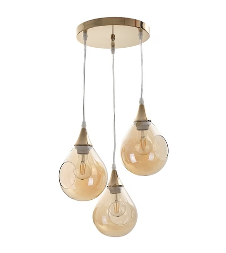Модерен златен полилей от метал и стъкло –  3xE27, регулируема височина