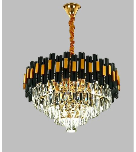 Луксозен полилей 5 X E27 – златен дизайн с кристални елементи и регулируема височина