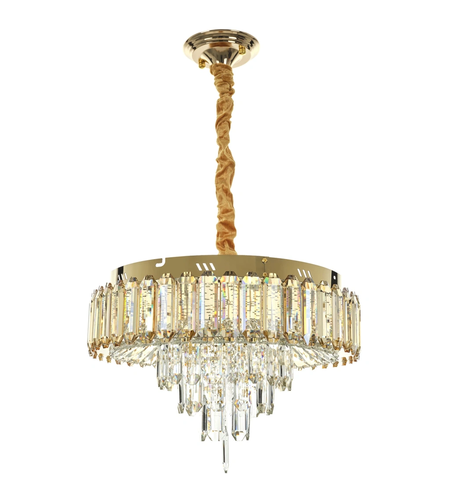 Модерен LED полилей от 120W, метал и кристал в златен цвят с дистанционно управление и