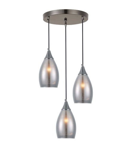 Елегантна висяща лампа от метал и стъкло – черно и сиво,  3xE14, регулируема височина