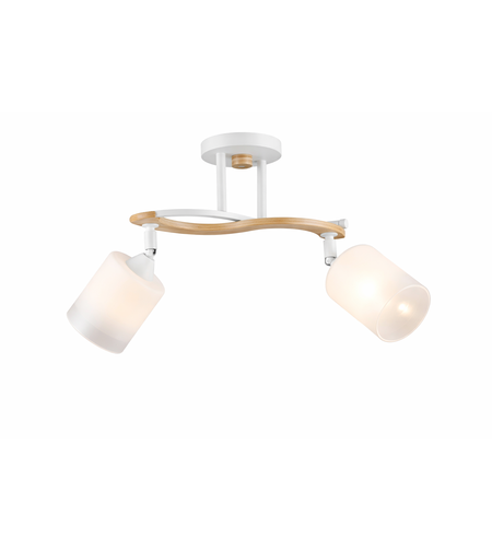 Модерен полилей 2 × E27 – бяло и дърво