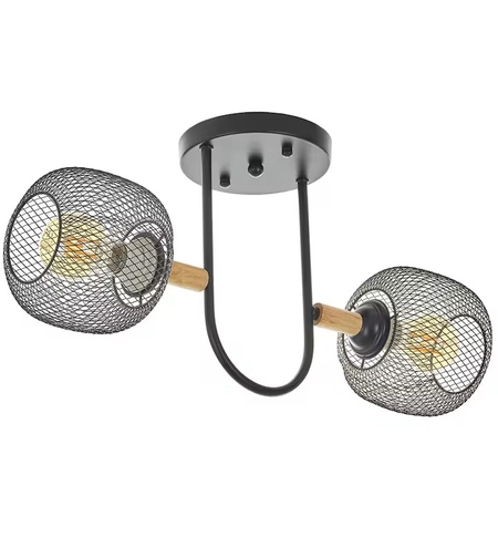 Полилей 2×E27 черен с дърво