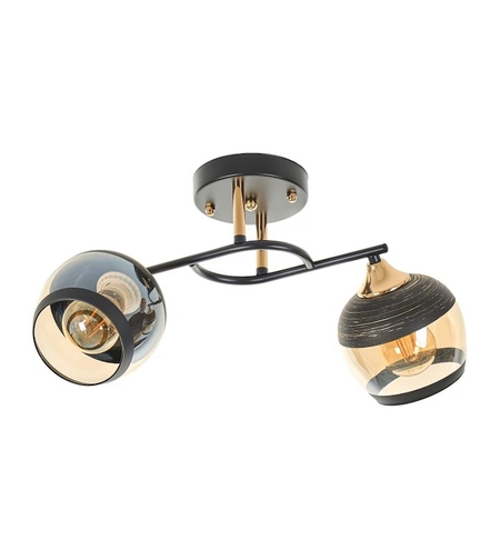 Модерен полилей от черен метал и стъкло – 2xE27