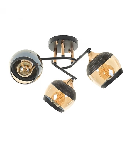 Модерен таванен полилей Ø400 mm – черен метал и стъкло, 3xE27