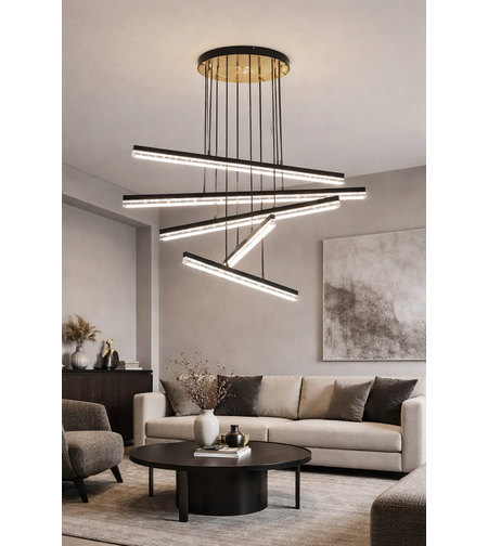 LED висящ полилей 120W с дистанционно – черен, модерен дизайн