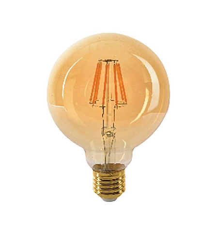 Филаментна димируема LED крушка E27 G95 8W – топло бяла 2500K, златен корпус