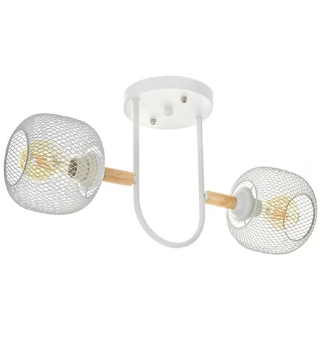 Модерен полилей 2×E27 бял+дърво