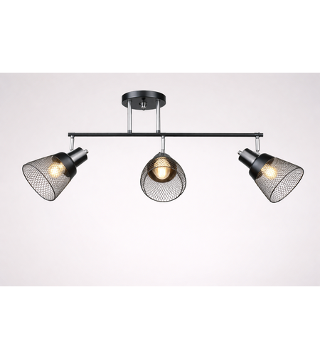 Модерен полилей 3 × E27 с метална мрежа – черно и хром
