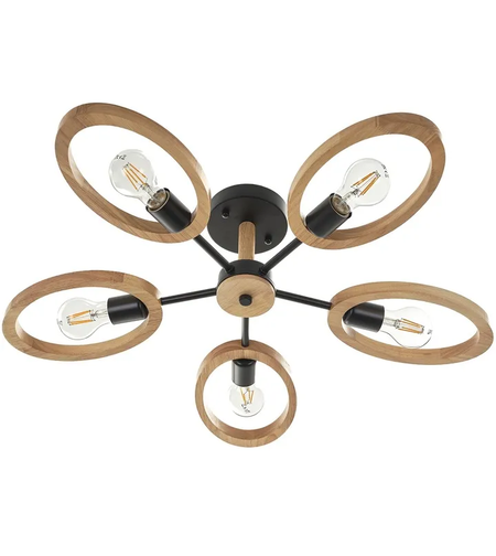 Черен модерен полилей 5xE27 LED метал и дърво